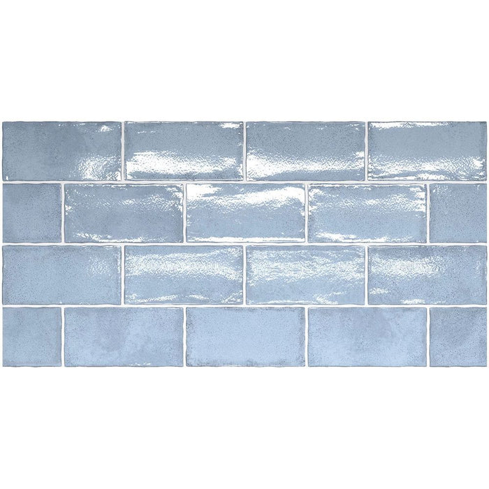 Dordogne Ash Blau Rustieke glanzende wandtegel 7,5 cm x 15 cm