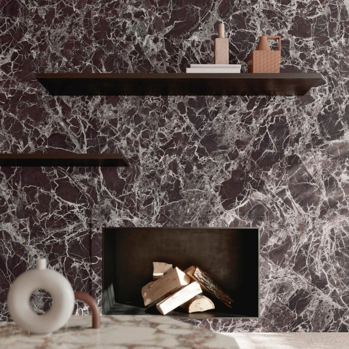 Lielisks Levante Bordeaux matts marmora efekts | Sienu un grīdas flīzes no gresa keramikas | 60 cm x 60 cm
