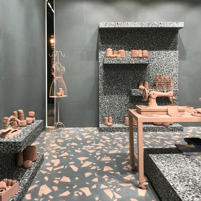 Mostră de gresie tăiată Melodie Rock Terrazzo Verde 60 × 60 cm